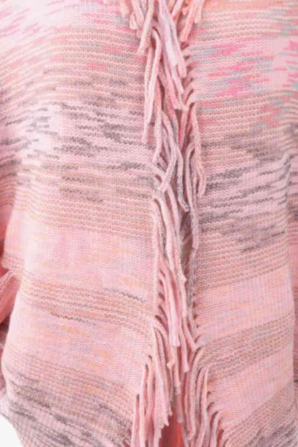 Multicolored Fringe Trim Poncho Bazaarbey