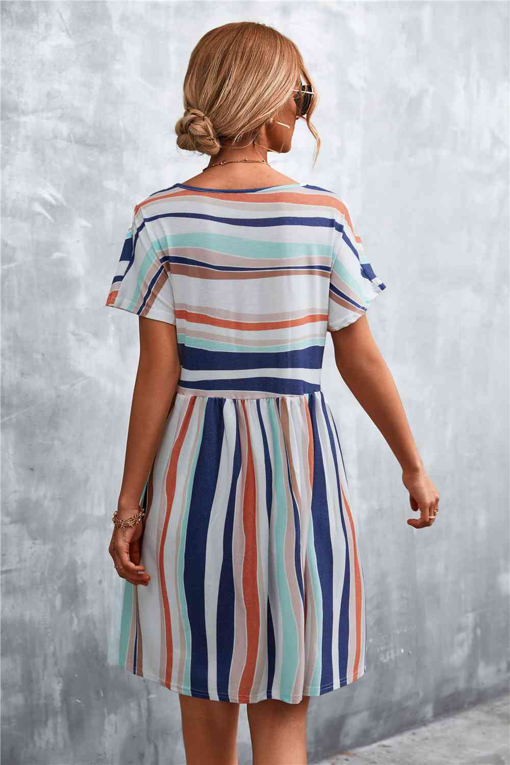 Striped Round Neck Dress -BazaarBey - www.shopbazaarbey.com