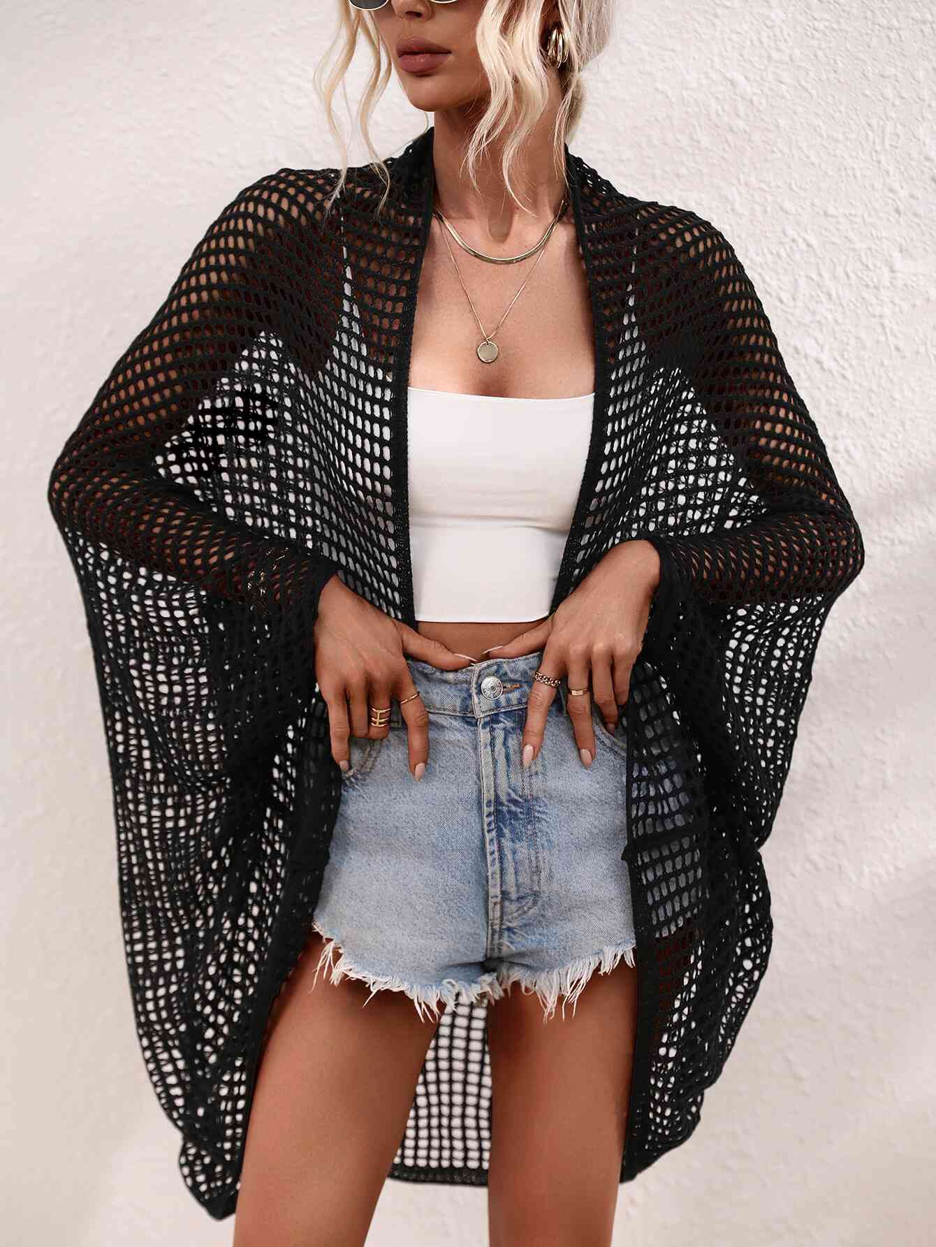 Openwork Open Front Longline Cover Up Bazaarbey