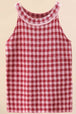 Plaid Round Neck Sleeveless Knit Top Trendsi