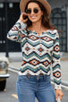 Printed Notched Neck Long Sleeve Top Trendsi