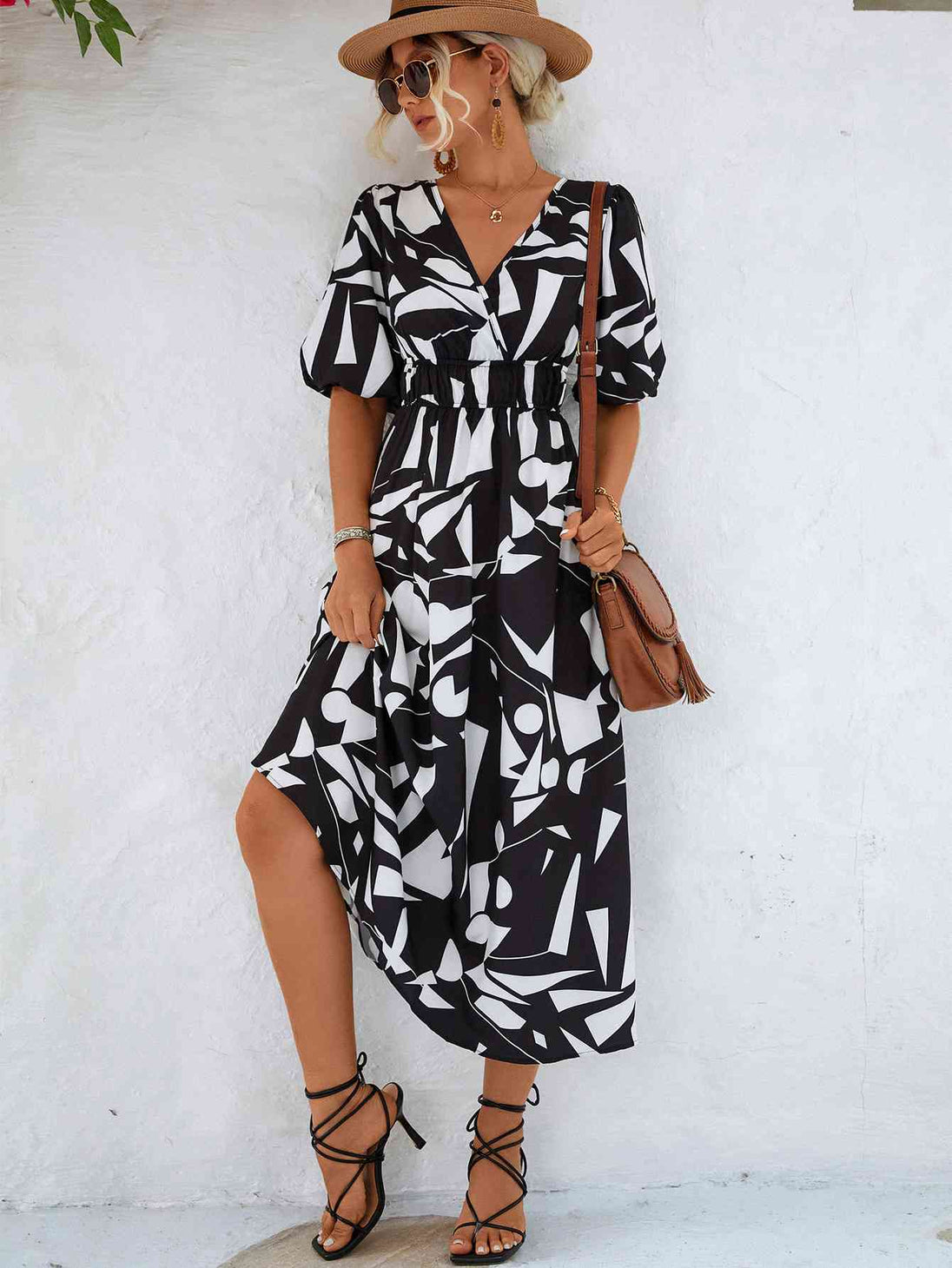 Printed  Balloon Sleeve Dress -BazaarBey - www.shopbazaarbey.com
