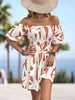 Printed Off-Shoulder Smocked Waist Dress -BazaarBey - www.shopbazaarbey.com
