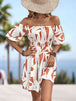 Printed Off-Shoulder Smocked Waist Dress -BazaarBey - www.shopbazaarbey.com