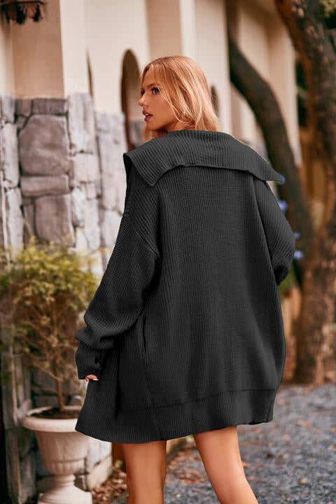 Collared Neck Button-Up Cardigan with Pockets Trendsi