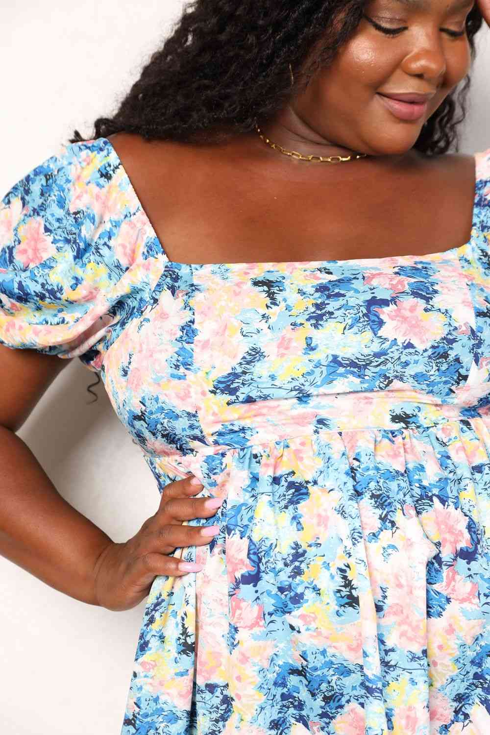  Floral Square Neck Puff Sleeve Dress -BazaarBey - www.shopbazaarbey.com