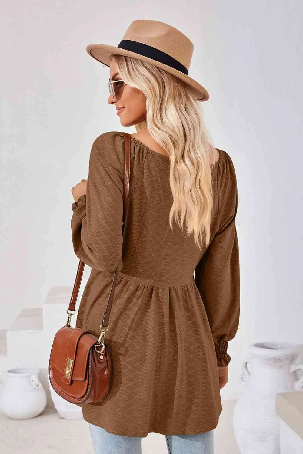 V-Neck Lantern Sleeve Blouse Bazaarbey