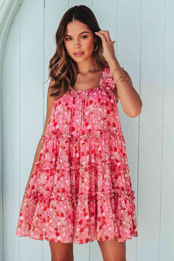 Printed Square Neck Sleeveless Mini Dress -BazaarBey - www.shopbazaarbey.com