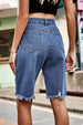Raw Hem High Waist Denim Shorts with Pockets Bazaarbey
