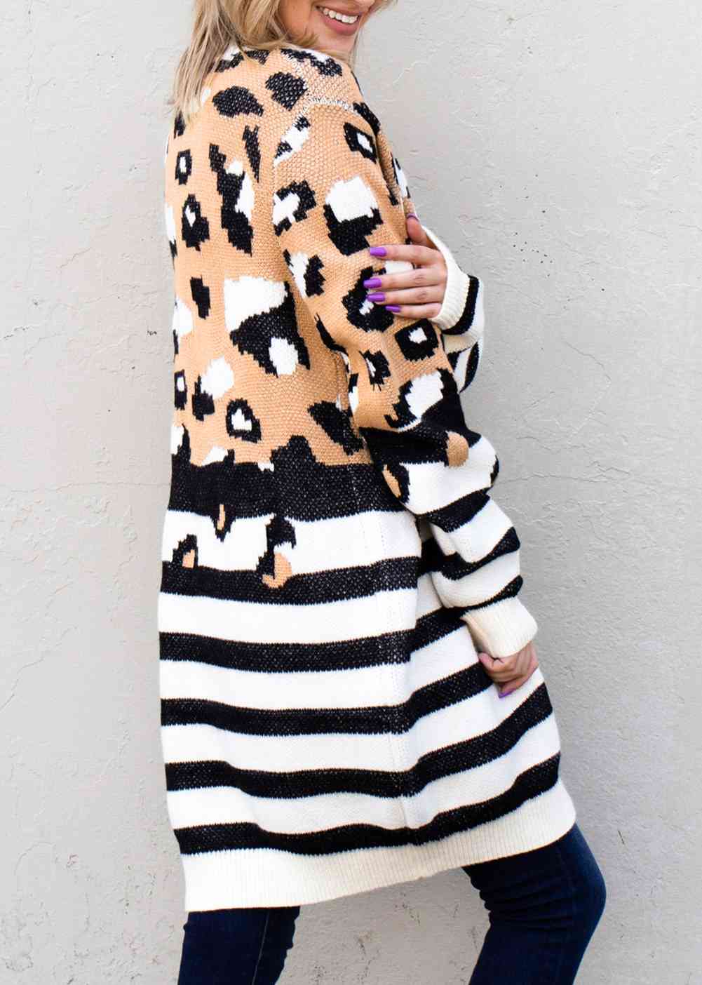 Striped Open Front Longline Cardigan Trendsi