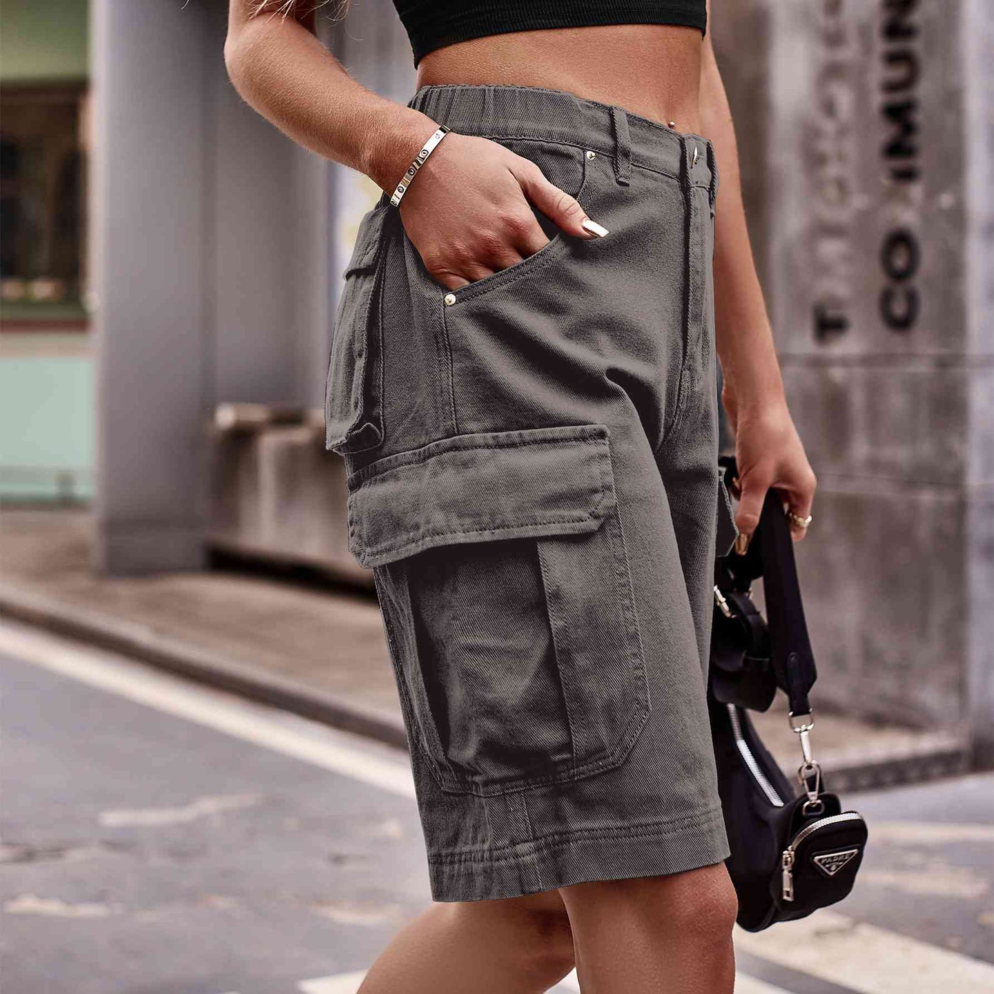 Denim Cargo Shorts with Pockets Bazaarbey