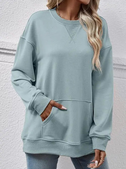 Round Neck Long Sleeve Sweatshirt Trendsi