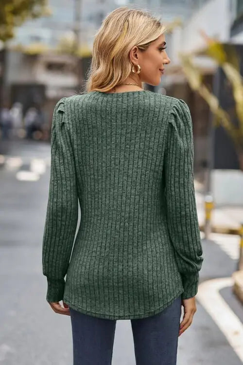 Ribbed Round Neck Long Sleeve Knit Top Trendsi