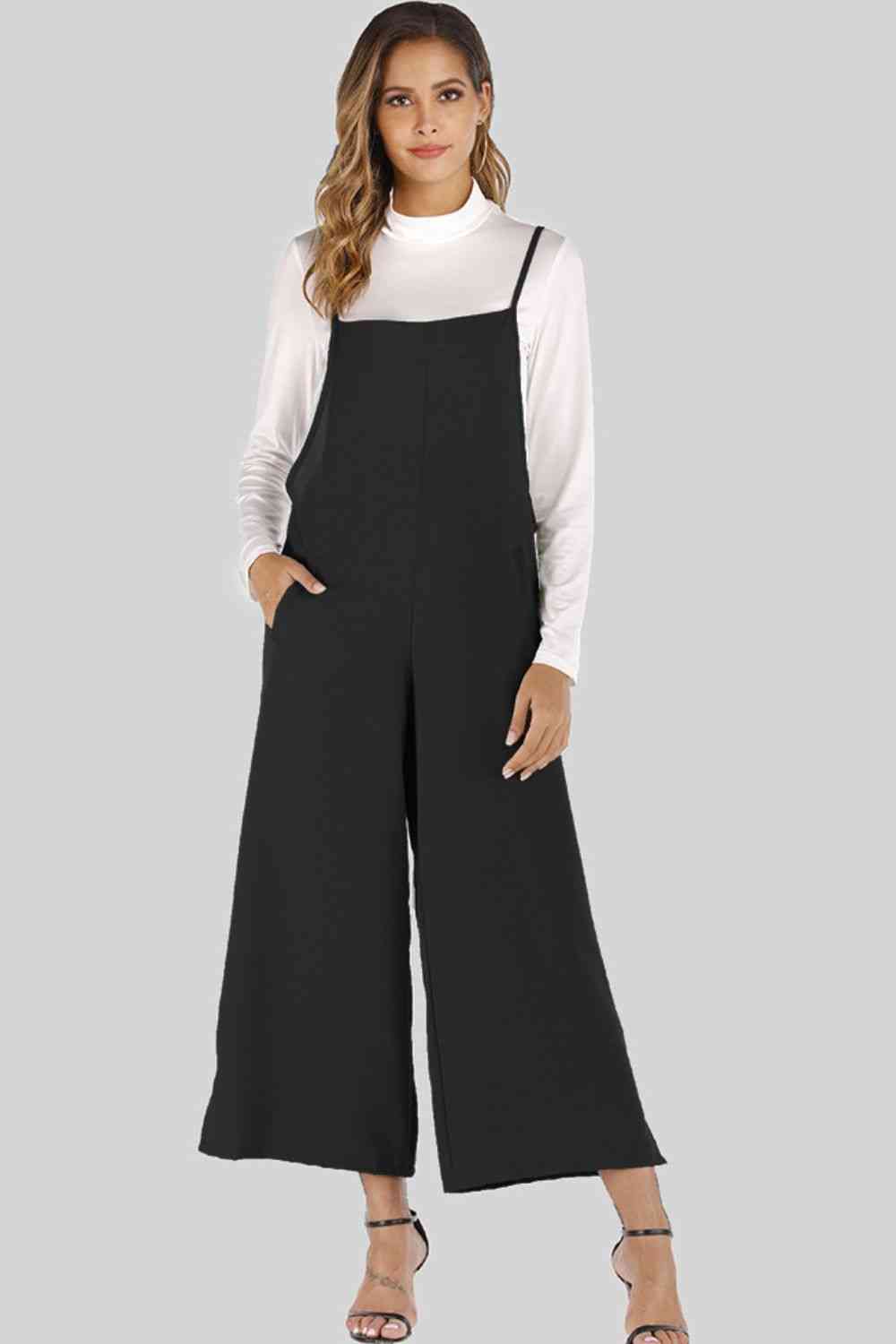  Cropped Wide Leg Overalls with Pockets Bazaarbey