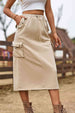 Drawstring Waist Slit Denim Skirt Bazaarbey