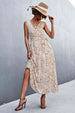 Printed V-Neck Tie Waist Maxi Dress Bazaarbey