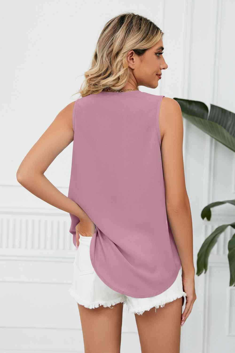 Contrast Trim Plunge Sleeveless Blouse Bazaarbey