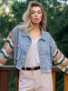 Distressed Striped Long Sleeve Denim Jacket Bazaarbey