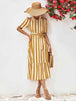 Striped Tie Belt Round Neck Puff Sleeve Dress -BazaarBey - www.shopbazaarbey.com