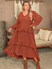 Plus Size Ruffled V-Neck Balloon Sleeve Dress -BazaarBey - www.shopbazaarbey.com