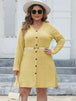 Plus Size Ribbed Buttoned V-Neck Long Sleeve Dress -BazaarBey - www.shopbazaarbey.com