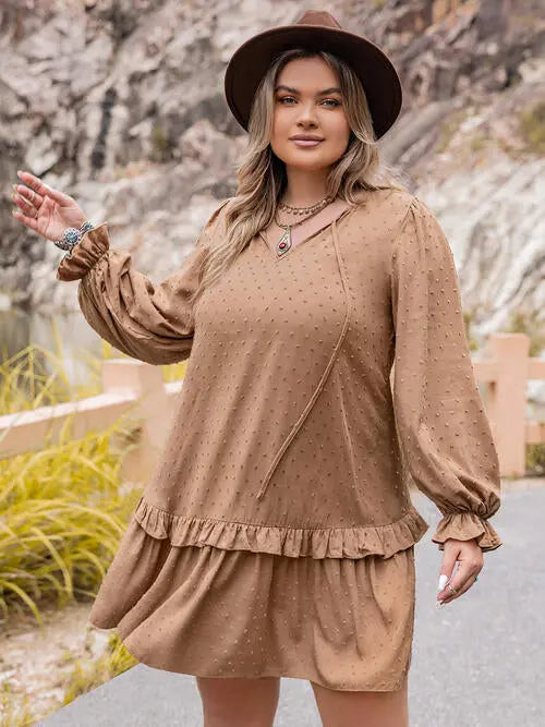 Plus Size Dot Flounce Sleeve Mini Dress -BazaarBey - www.shopbazaarbey.com