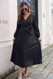 Pleated Long Sleeve  Maxi Dress -BazaarBey - www.shopbazaarbey.com