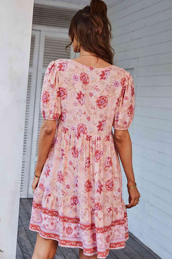 Tie Neck Short Sleeve Mini Dress -BazaarBey - www.shopbazaarbey.com