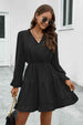 V-Neck Tie Neck Long Sleeve Dress -BazaarBey - www.shopbazaarbey.com