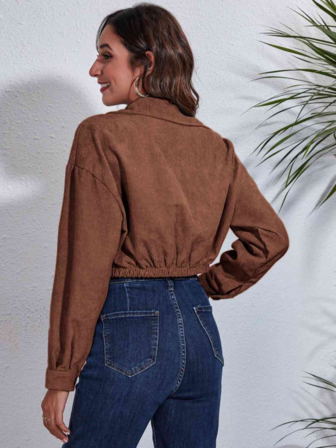 Collared Neck Dropped Shoulder Buttoned Jacket Bazaarbey