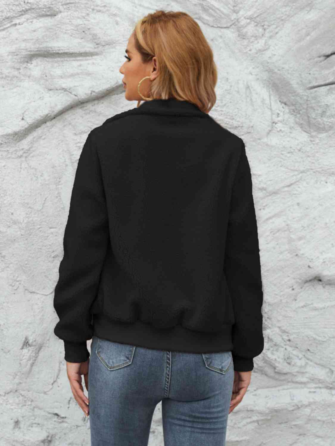Zip Up Collared Neck Long Sleeve Jacket Trendsi