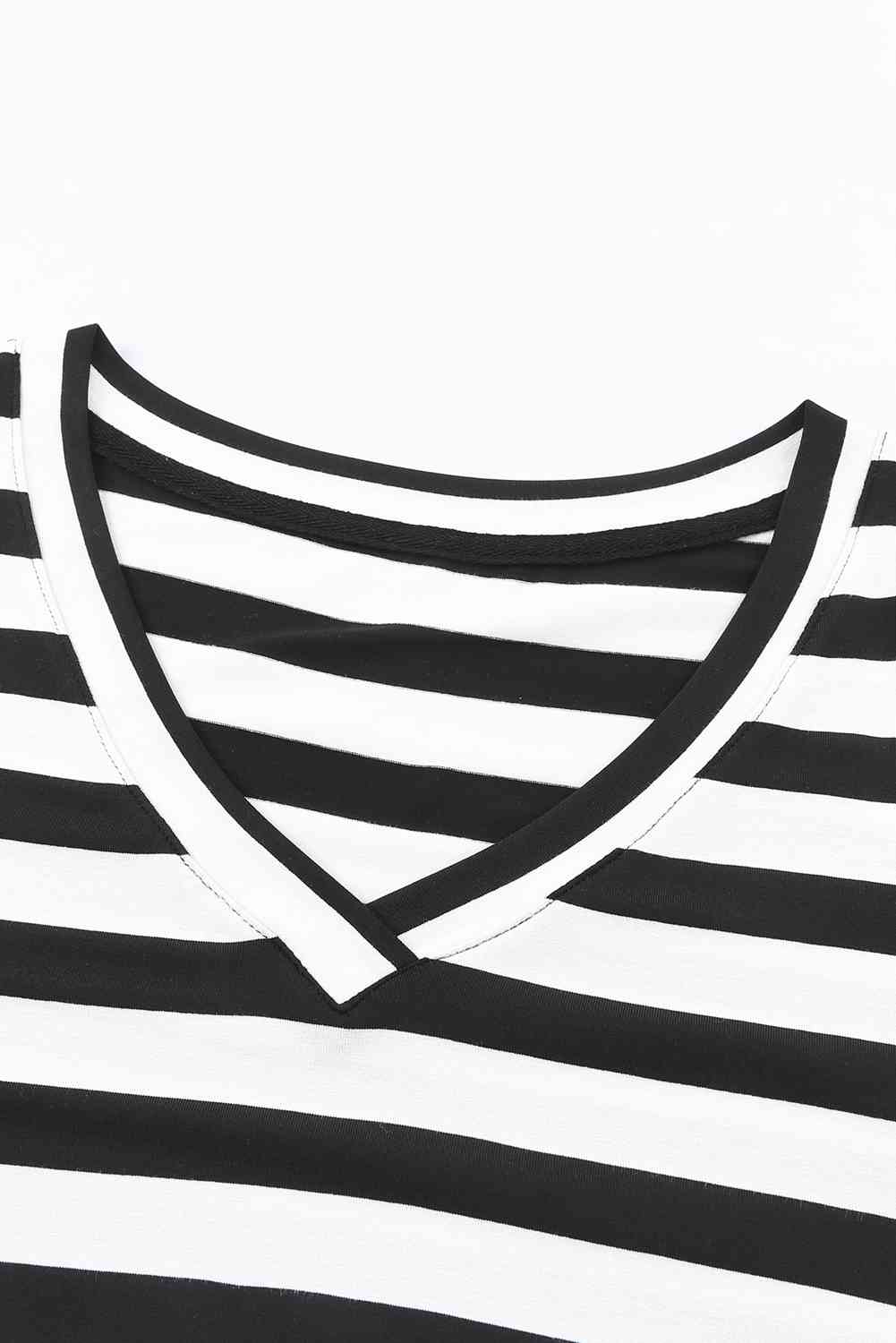 Striped V-Neck Short Sleeve Side Slit Dress -BazaarBey - www.shopbazaarbey.com