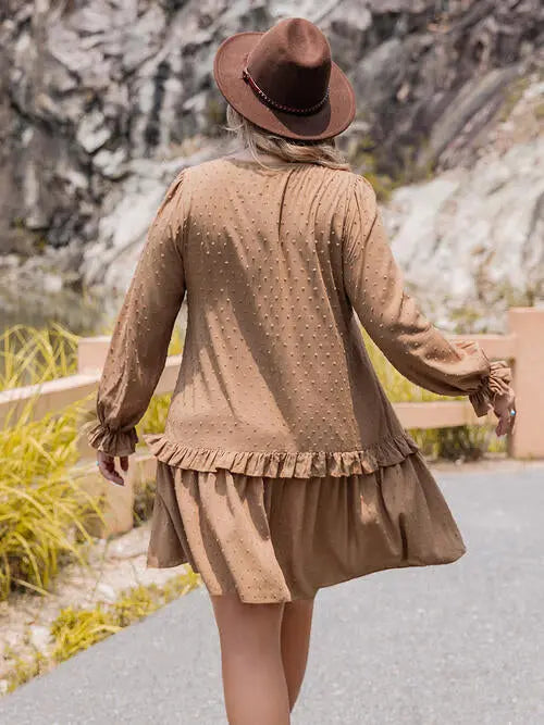 Plus Size Dot Flounce Sleeve Mini Dress -BazaarBey - www.shopbazaarbey.com