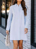 Button Up Collared Neck Long Sleeve Shirt Dress -BazaarBey - www.shopbazaarbey.com