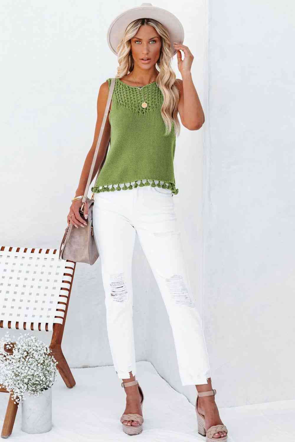  Tassel Hem Knit Tank Trendsi