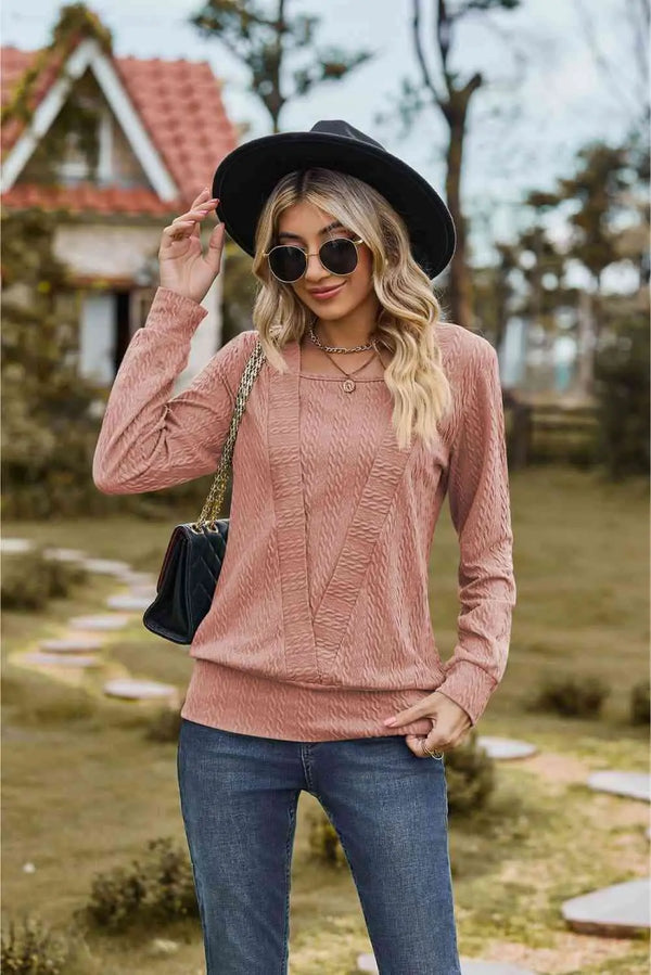 BazaarBey Square Neck Long Sleeve Blouse Trendsi