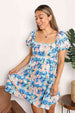  Floral Square Neck Puff Sleeve Dress -BazaarBey - www.shopbazaarbey.com