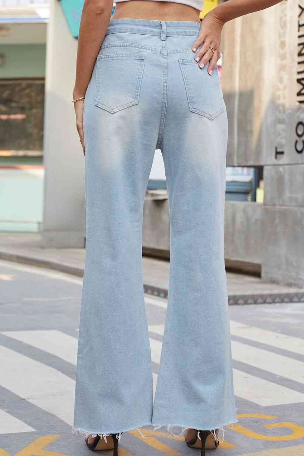 Distressed Buttoned Loose Fit Jeans Trendsi