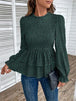 Printed Round Neck Smocked Flounce Sleeve T-Shirt Bazaarbey