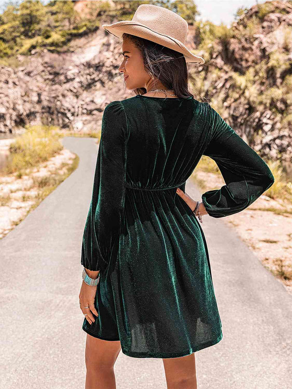 Embroidered Square Neck Long Sleeve Dress -BazaarBey - www.shopbazaarbey.com