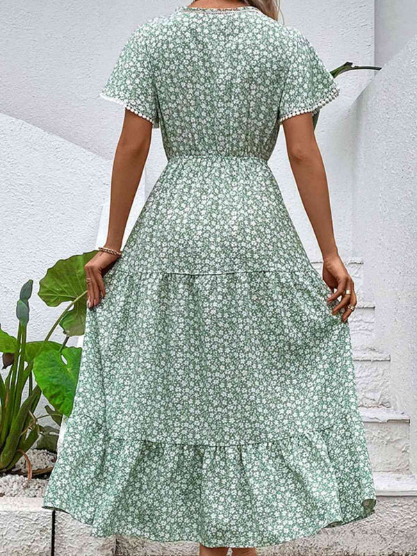  Floral V-Neck Tiered Dress -BazaarBey - www.shopbazaarbey.com