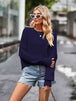 Dropped Shoulder Round Neck Long Sleeve Knit Top Trendsi