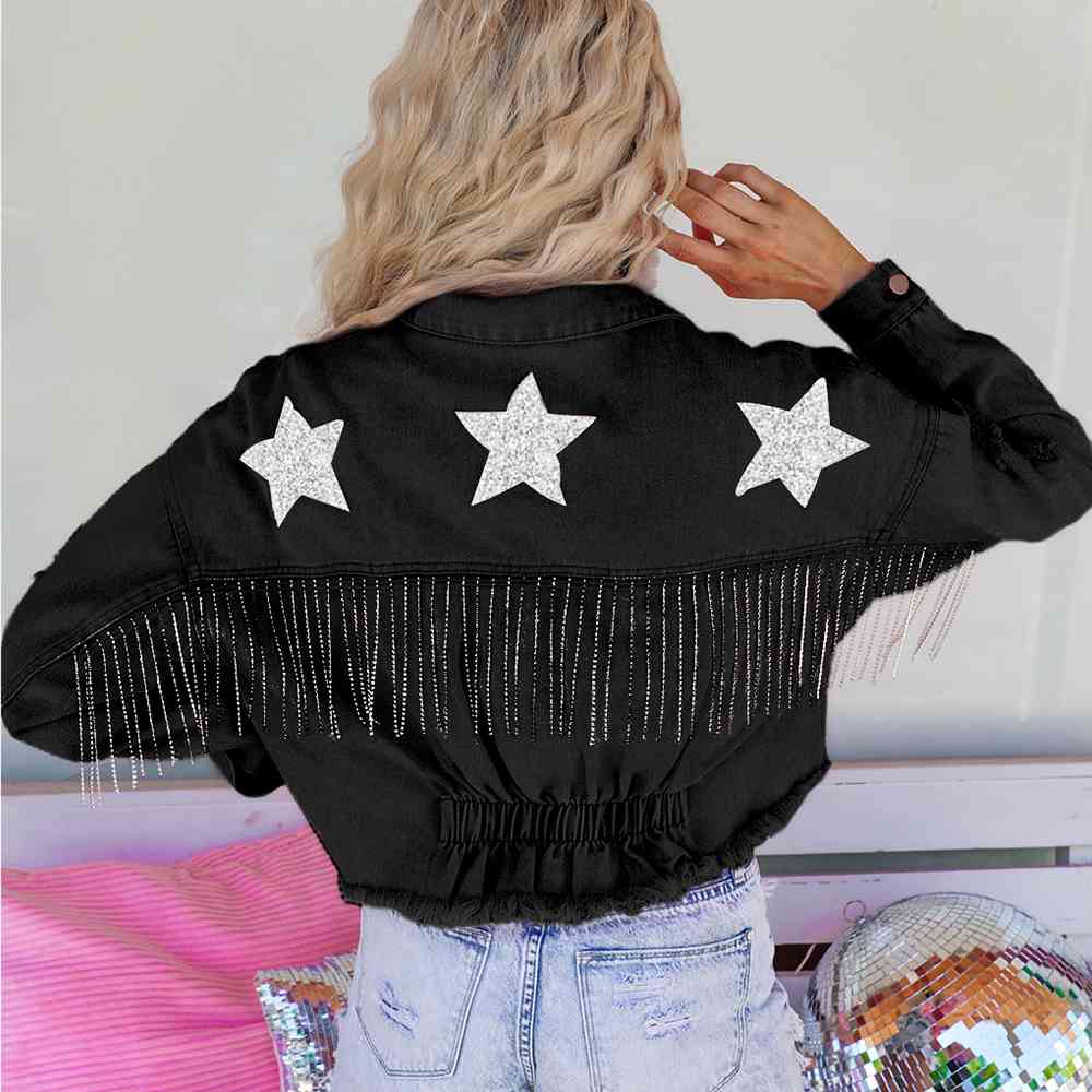 Distressed Raw Hem Dropped Shoulder Denim Jacket Bazaarbey