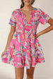 Multicolored Tie Neck Short Sleeve Tiered Dress -BazaarBey - www.shopbazaarbey.com