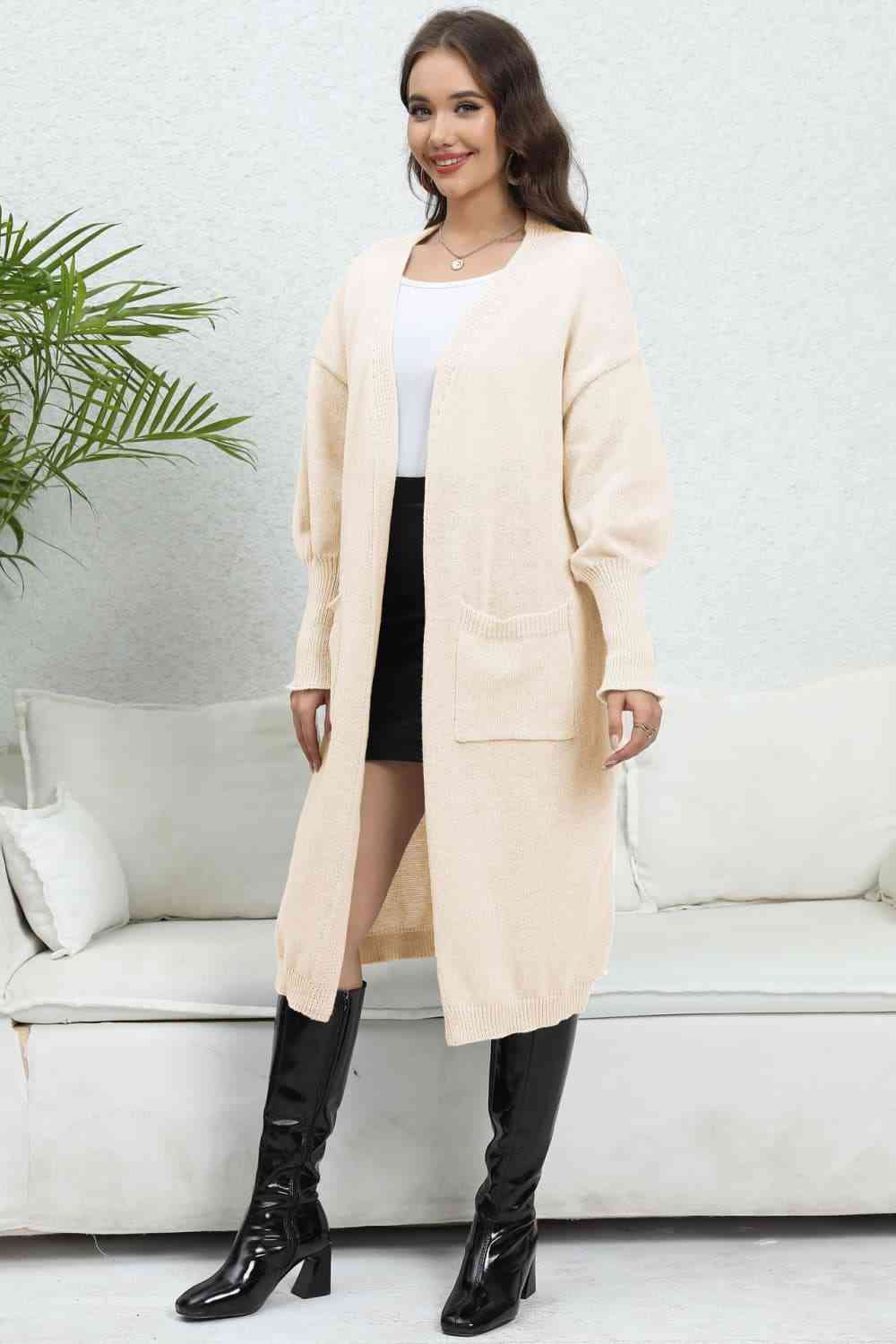 Open Front Dropped Shoulder Cardigan Trendsi