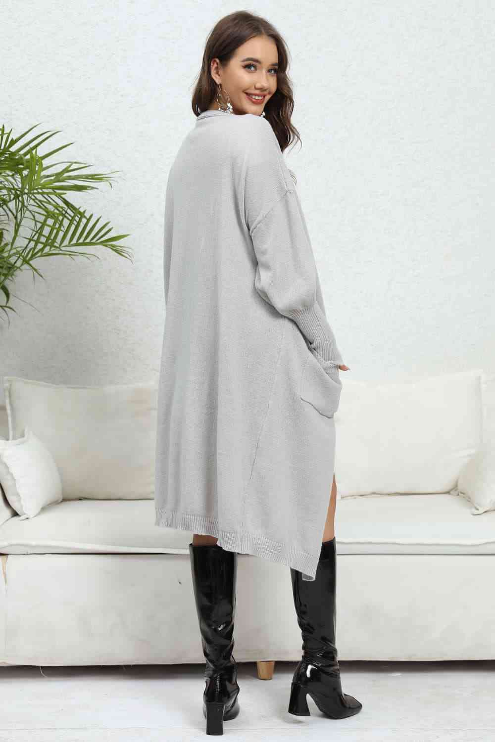 Open Front Dropped Shoulder Cardigan Trendsi