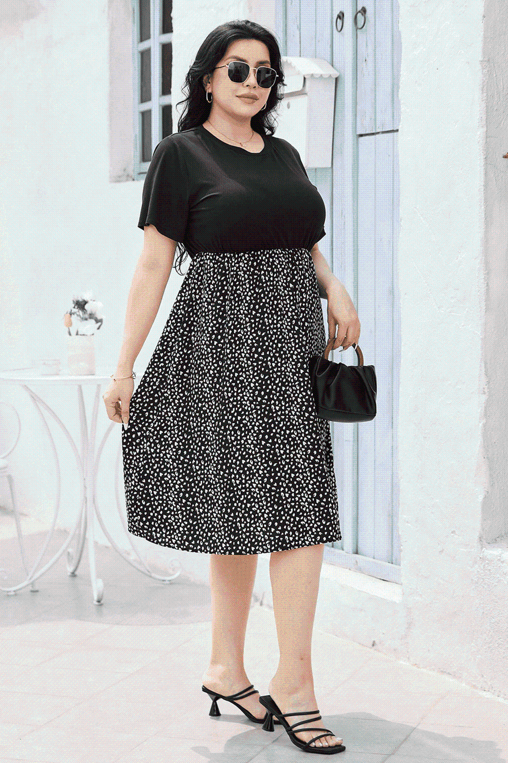Round Neck Short Sleeve Printed Dress -BazaarBey - www.shopbazaarbey.com