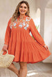 Plus Size Notched Neck Printed Long Sleeve Mini Dress -BazaarBey - www.shopbazaarbey.com