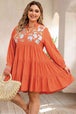 Plus Size Notched Neck Printed Long Sleeve Mini Dress -BazaarBey - www.shopbazaarbey.com