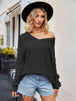 V-Neck Ribbed Dropped Shoulder Knit Top Trendsi